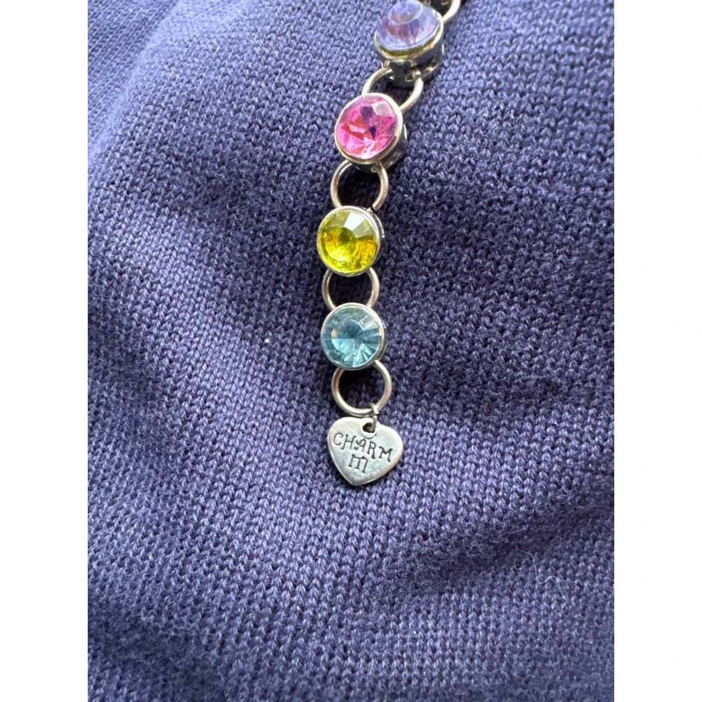 Charm Silver Tone Multi Color‎ Rhinestone Heart Charm Bracelet